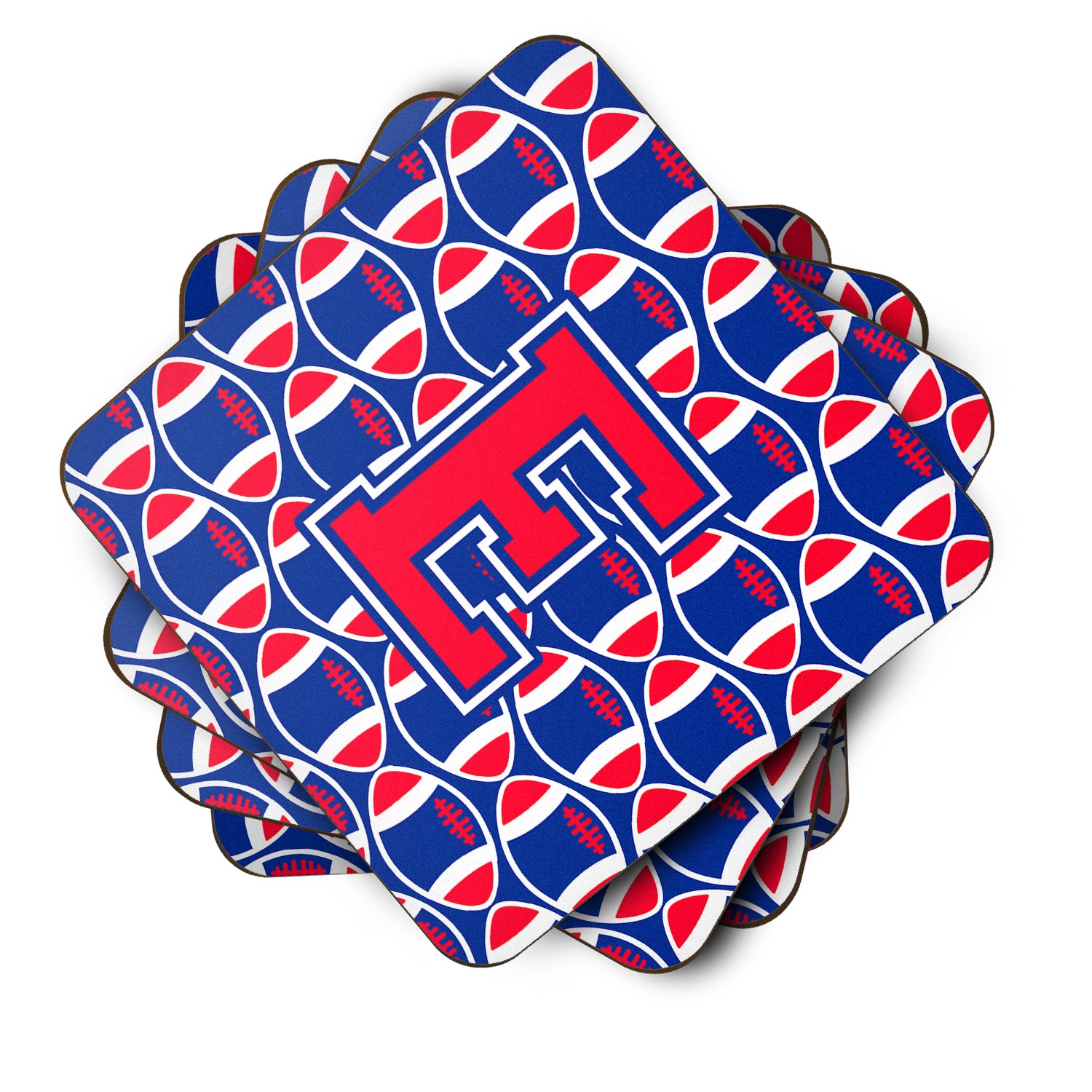 Letter E Football Harvard Crimson and Yale Blue Foam Coaster Set of 4 CJ1076-EFC - the-store.com