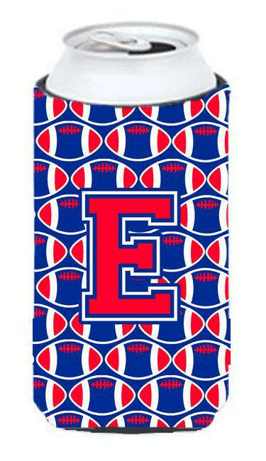 Letter E Football Crimson and Yale Blue Tall Boy Beverage Insulator Hugger CJ1076-ETBC by Caroline's Treasures