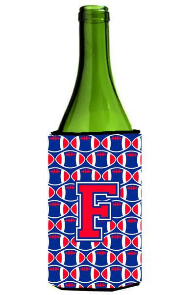 Letter F Football Crimson and Yale Blue Wine Bottle Beverage Insulator Hugger CJ1076-FLITERK by Caroline's Treasures