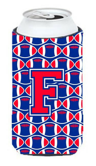 Letter F Football Crimson and Yale Blue Tall Boy Beverage Insulator Hugger CJ1076-FTBC by Caroline's Treasures