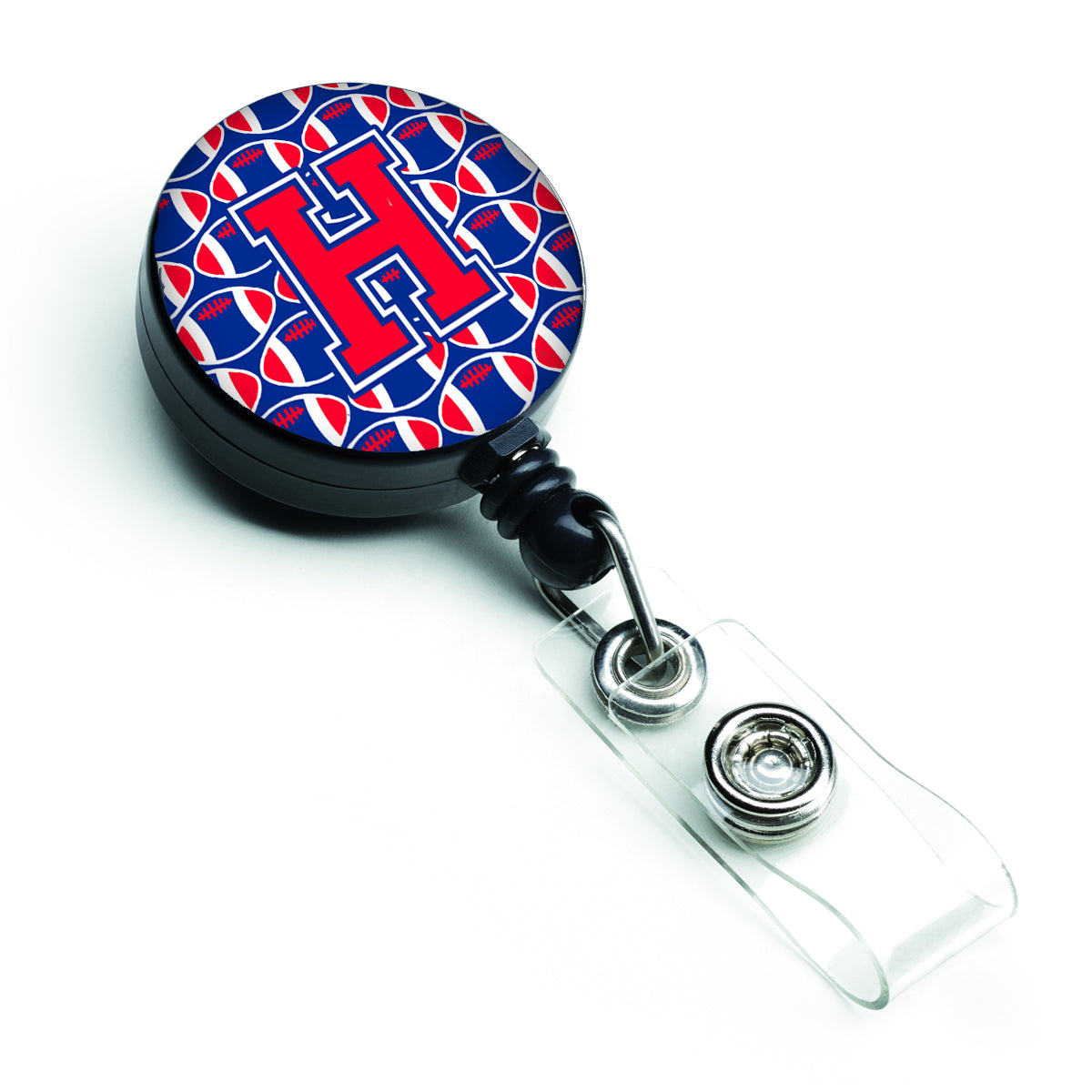 Letter H Football Harvard Crimson and Yale Blue Retractable Badge Reel CJ1076-HBR.