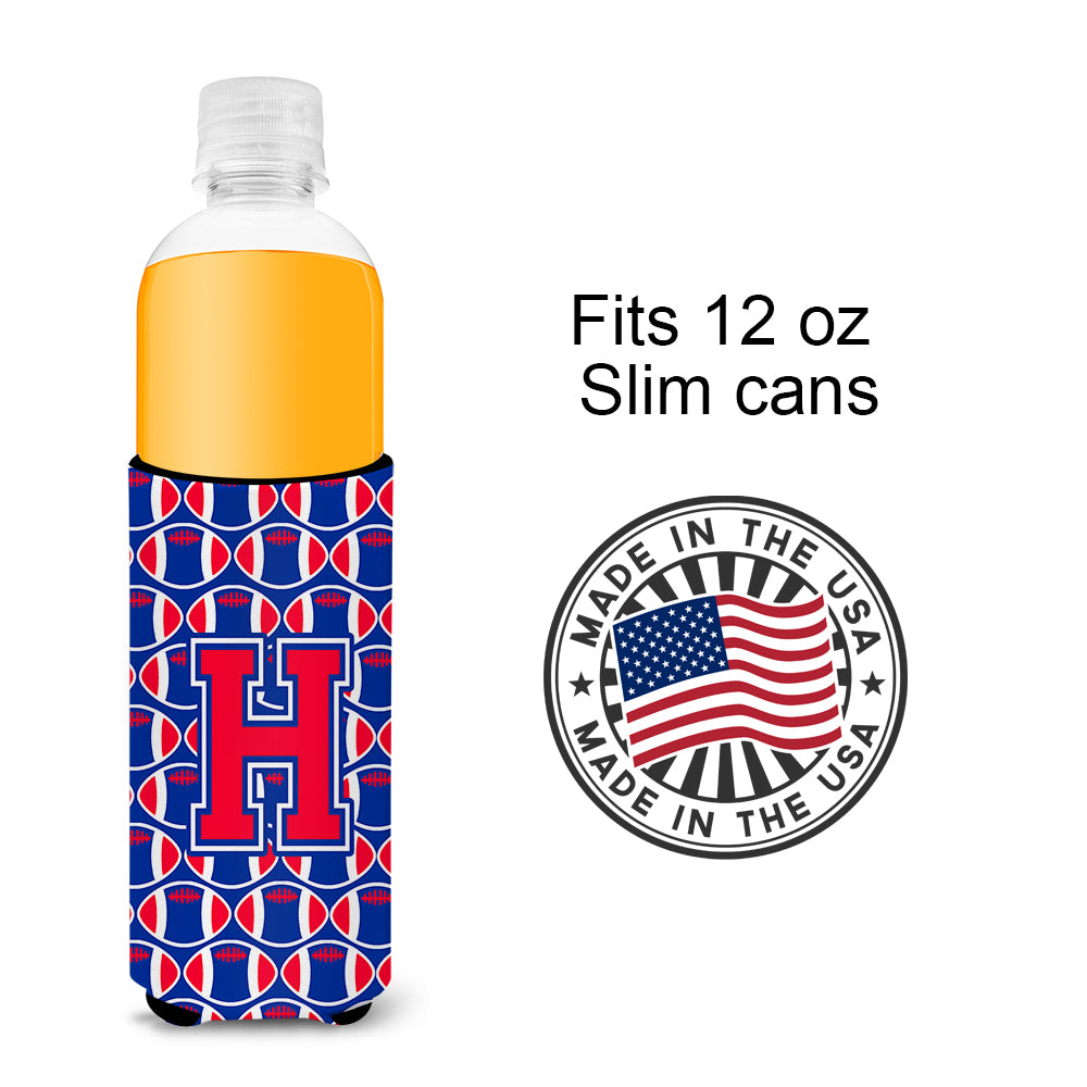 Letter H Football Crimson and Yale Blue Ultra Beverage Insulators for slim cans CJ1076-HMUK.