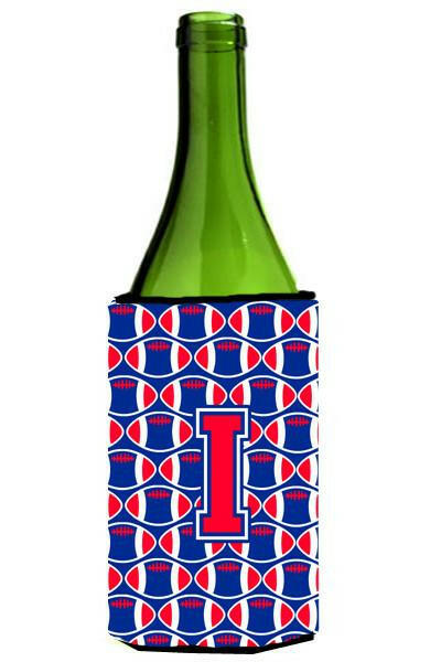 Letter I Football Crimson and Yale Blue Wine Bottle Beverage Insulator Hugger CJ1076-ILITERK by Caroline's Treasures