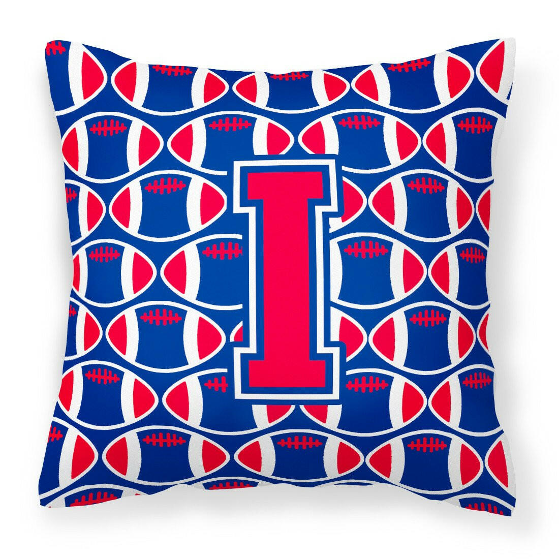 Letter I Football Harvard Crimson and Yale Blue Fabric Decorative Pillow CJ1076-IPW1414 by Caroline's Treasures