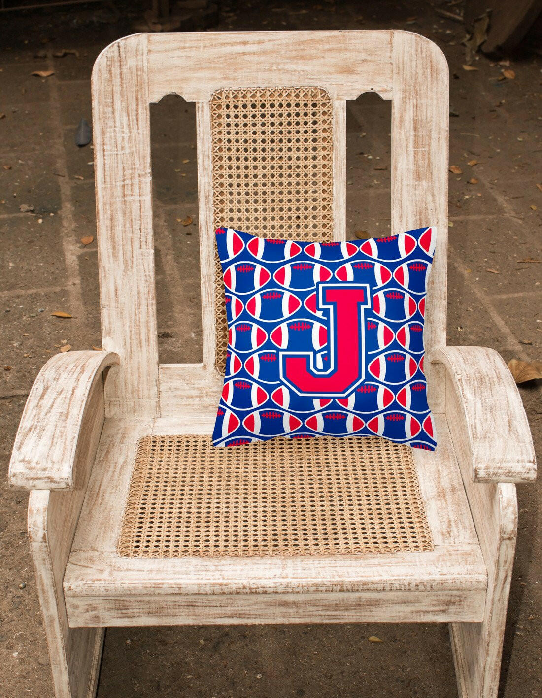 Letter J Football Harvard Crimson and Yale Blue Fabric Decorative Pillow CJ1076-JPW1414 by Caroline's Treasures