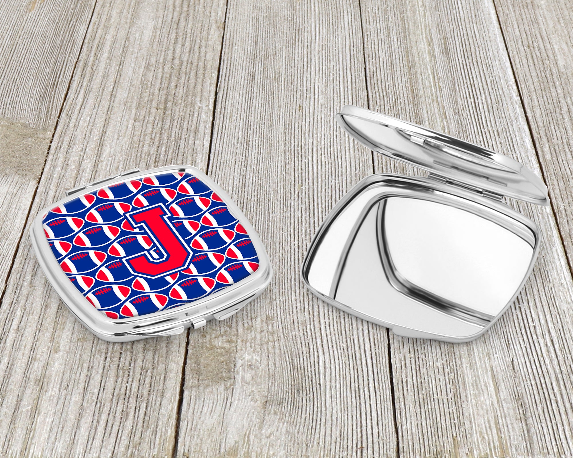 Letter J Football Harvard Crimson and Yale Blue Compact Mirror CJ1076-JSCM  the-store.com.