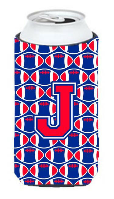 Letter J Football Crimson and Yale Blue Tall Boy Beverage Insulator Hugger CJ1076-JTBC by Caroline's Treasures