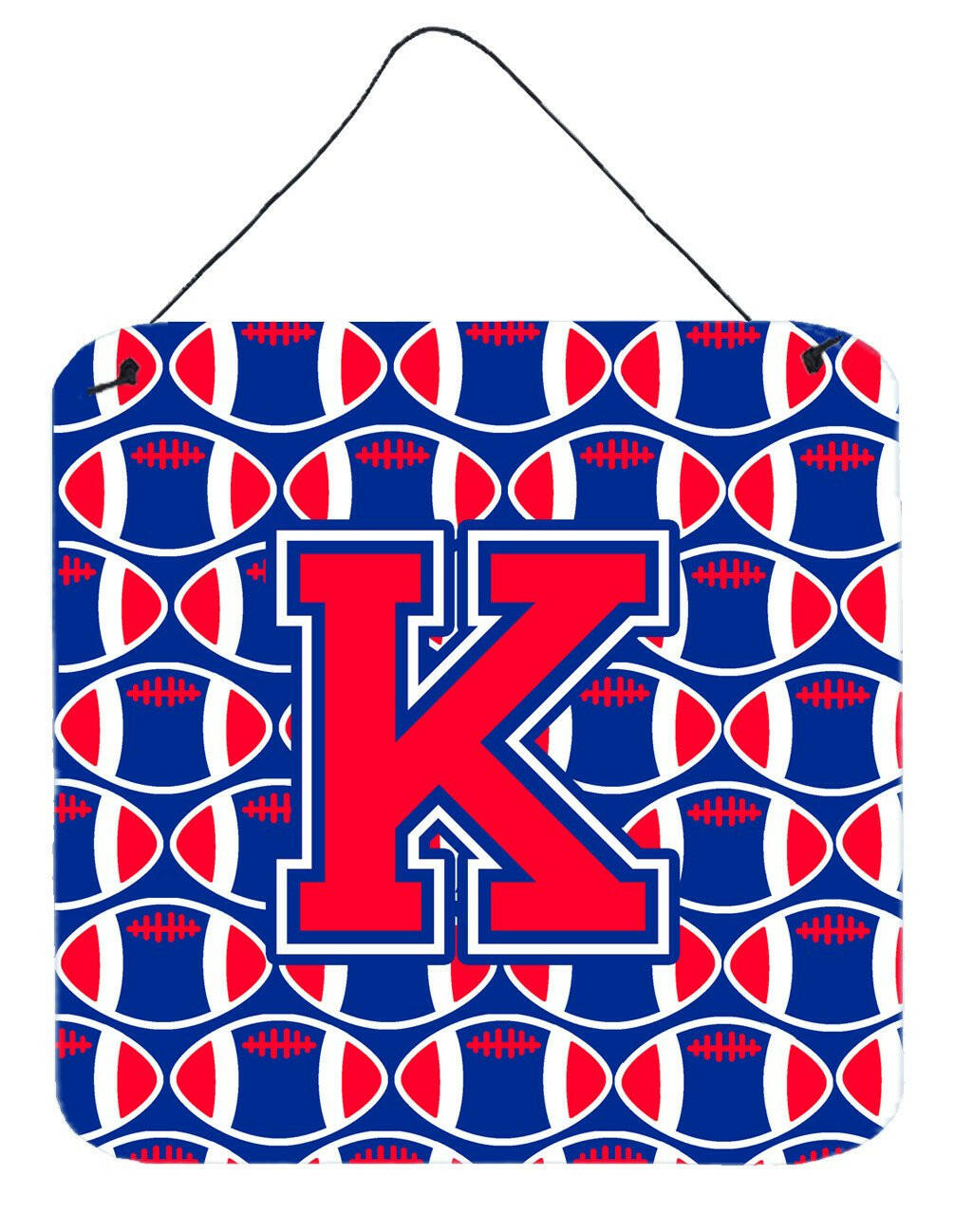 Letter K Football Harvard Crimson and Yale Blue Wall or Door Hanging Prints CJ1076-KDS66 by Caroline's Treasures