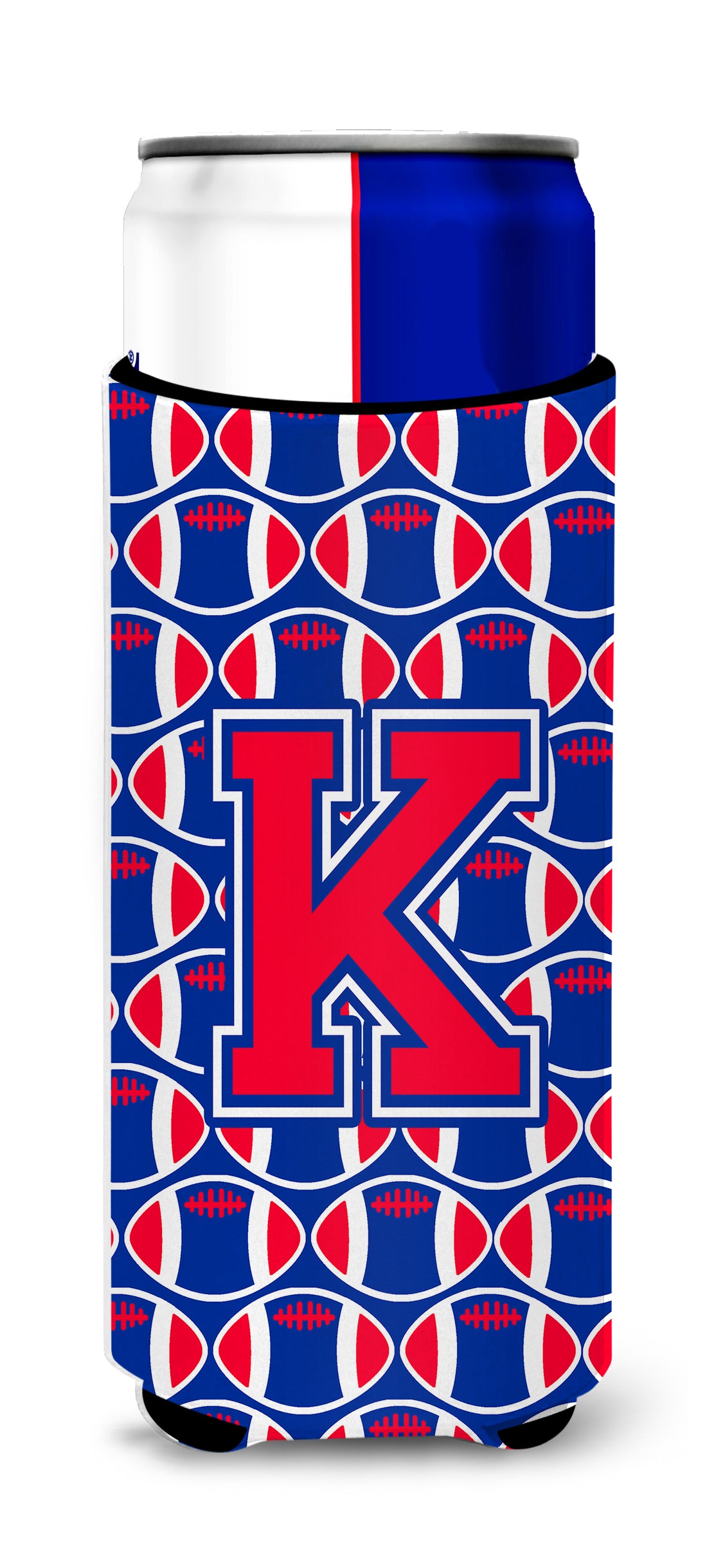 Letter K Football Crimson and Yale Blue Ultra Beverage Insulators for slim cans CJ1076-KMUK.