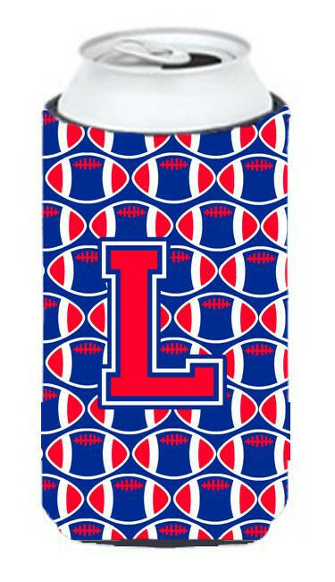 Letter L Football Crimson and Yale Blue Tall Boy Beverage Insulator Hugger CJ1076-LTBC by Caroline&#39;s Treasures