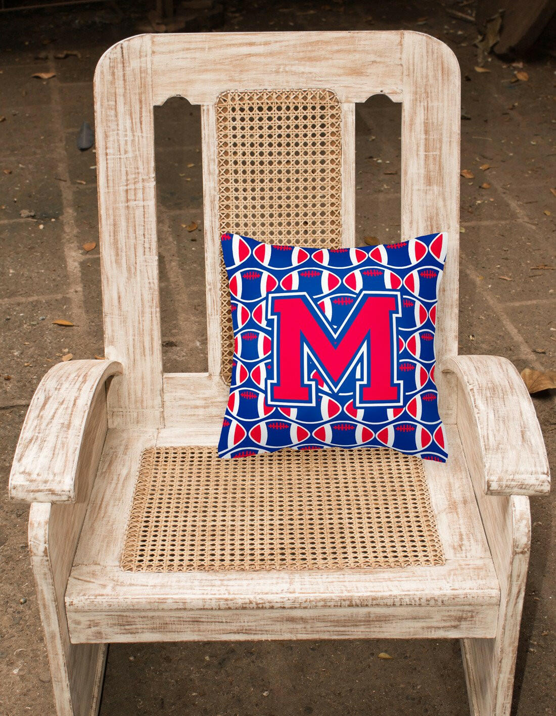 Letter M Football Harvard Crimson and Yale Blue Fabric Decorative Pillow CJ1076-MPW1414 by Caroline's Treasures