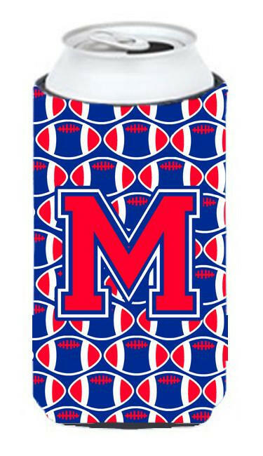 Letter M Football Crimson and Yale Blue Tall Boy Beverage Insulator Hugger CJ1076-MTBC by Caroline's Treasures