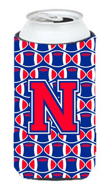 Letter N Football Crimson and Yale Blue Tall Boy Beverage Insulator Hugger CJ1076-NTBC by Caroline&#39;s Treasures