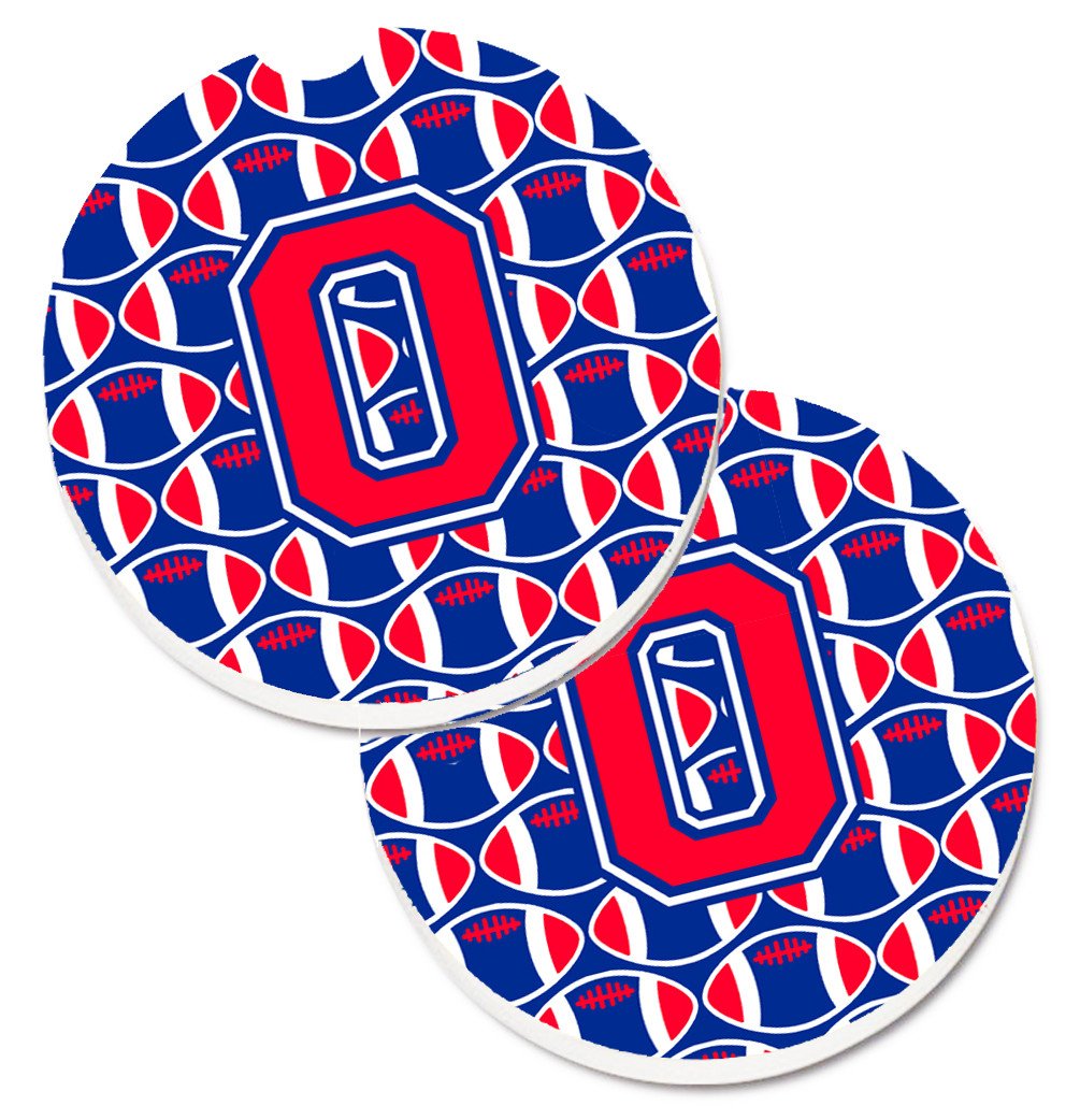 Letter O Football Harvard Crimson and Yale Blue Set of 2 Cup Holder Car Coasters CJ1076-OCARC by Caroline&#39;s Treasures