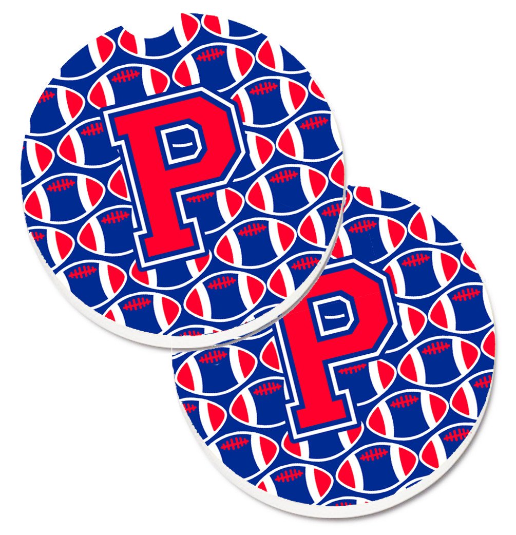 Letter P Football Harvard Crimson and Yale Blue Set of 2 Cup Holder Car Coasters CJ1076-PCARC by Caroline's Treasures