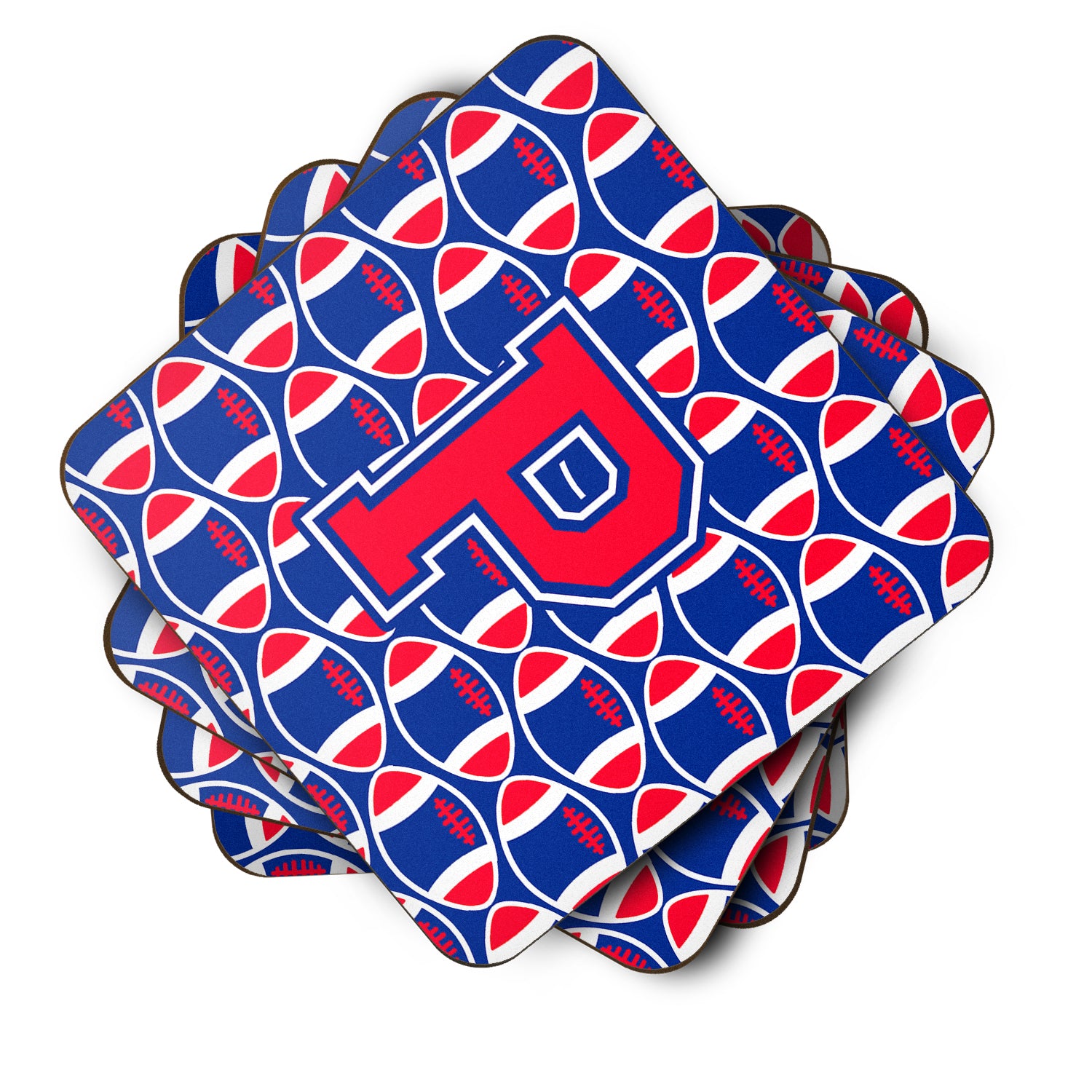 Letter P Football Harvard Crimson and Yale Blue Foam Coaster Set of 4 CJ1076-PFC - the-store.com