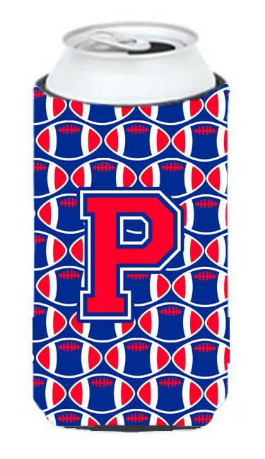 Letter P Football Crimson and Yale Blue Tall Boy Beverage Insulator Hugger CJ1076-PTBC by Caroline's Treasures