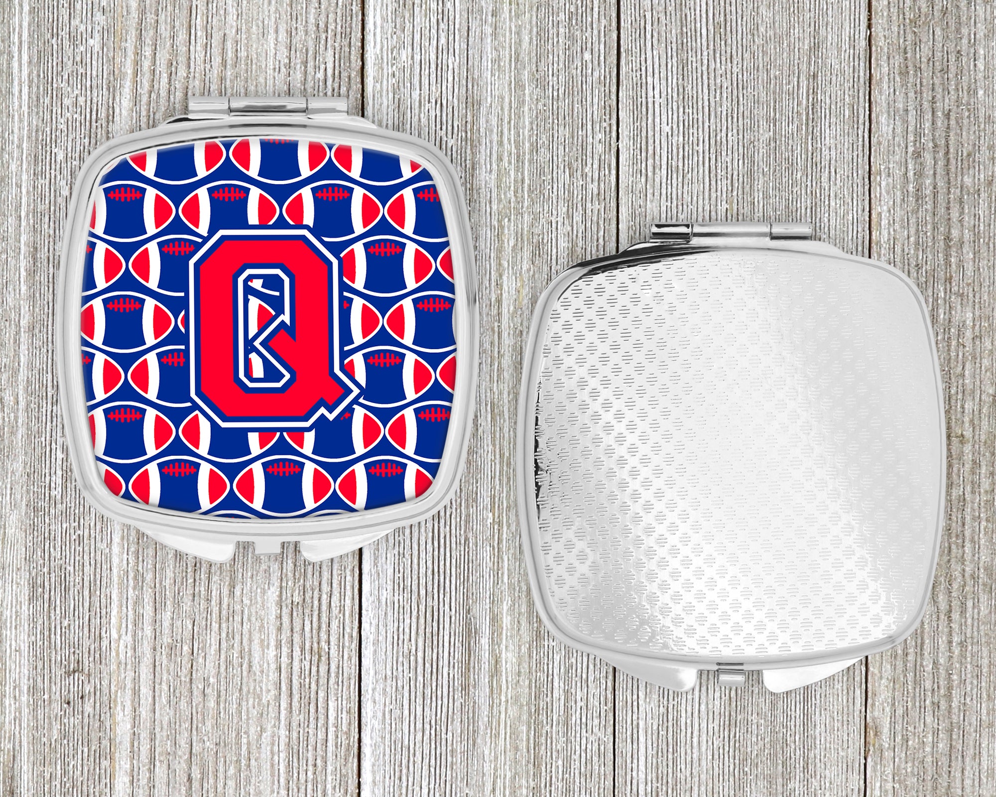 Letter Q Football Harvard Crimson and Yale Blue Compact Mirror CJ1076-QSCM  the-store.com.