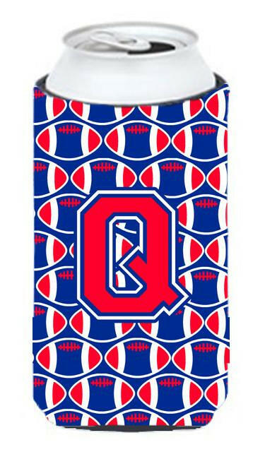 Letter Q Football Crimson and Yale Blue Tall Boy Beverage Insulator Hugger CJ1076-QTBC by Caroline&#39;s Treasures