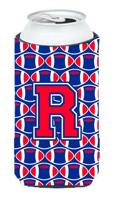 Letter R Football Crimson and Yale Blue Tall Boy Beverage Insulator Hugger CJ1076-RTBC by Caroline's Treasures