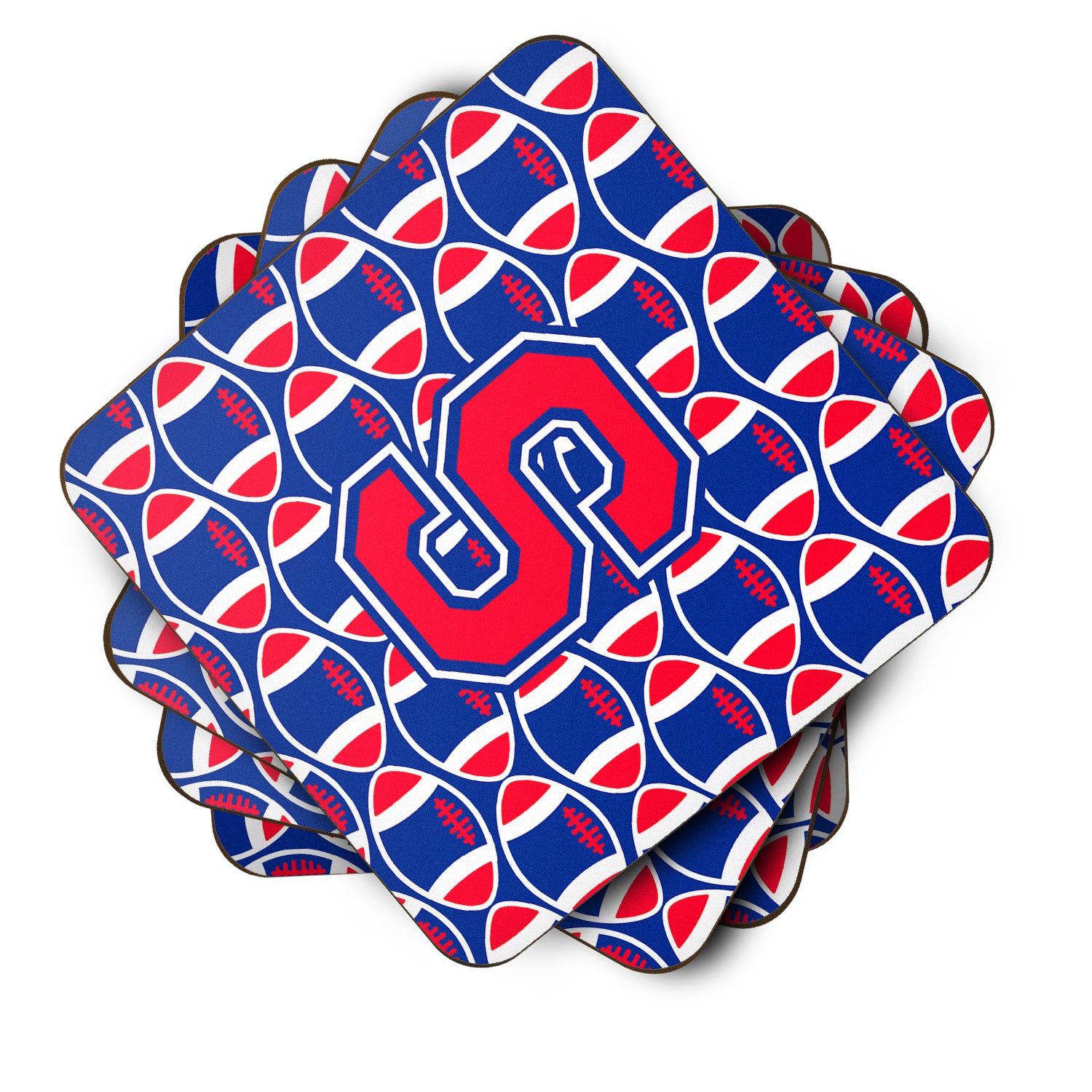 Letter S Football Harvard Crimson and Yale Blue Foam Coaster Set of 4 CJ1076-SFC - the-store.com