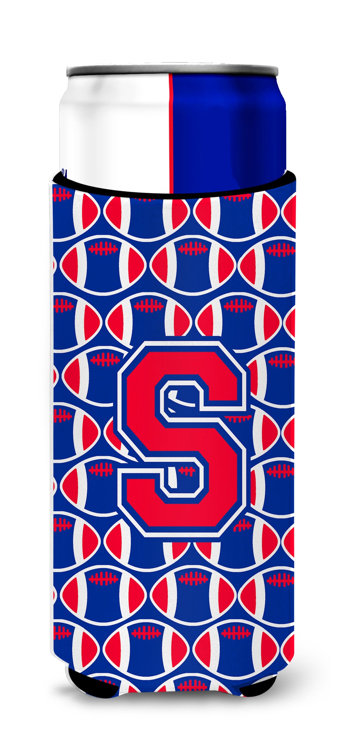 Letter S Football Crimson and Yale Blue Ultra Beverage Insulators for slim cans CJ1076-SMUK.