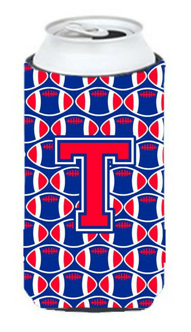 Letter T Football Crimson and Yale Blue Tall Boy Beverage Insulator Hugger CJ1076-TTBC by Caroline's Treasures