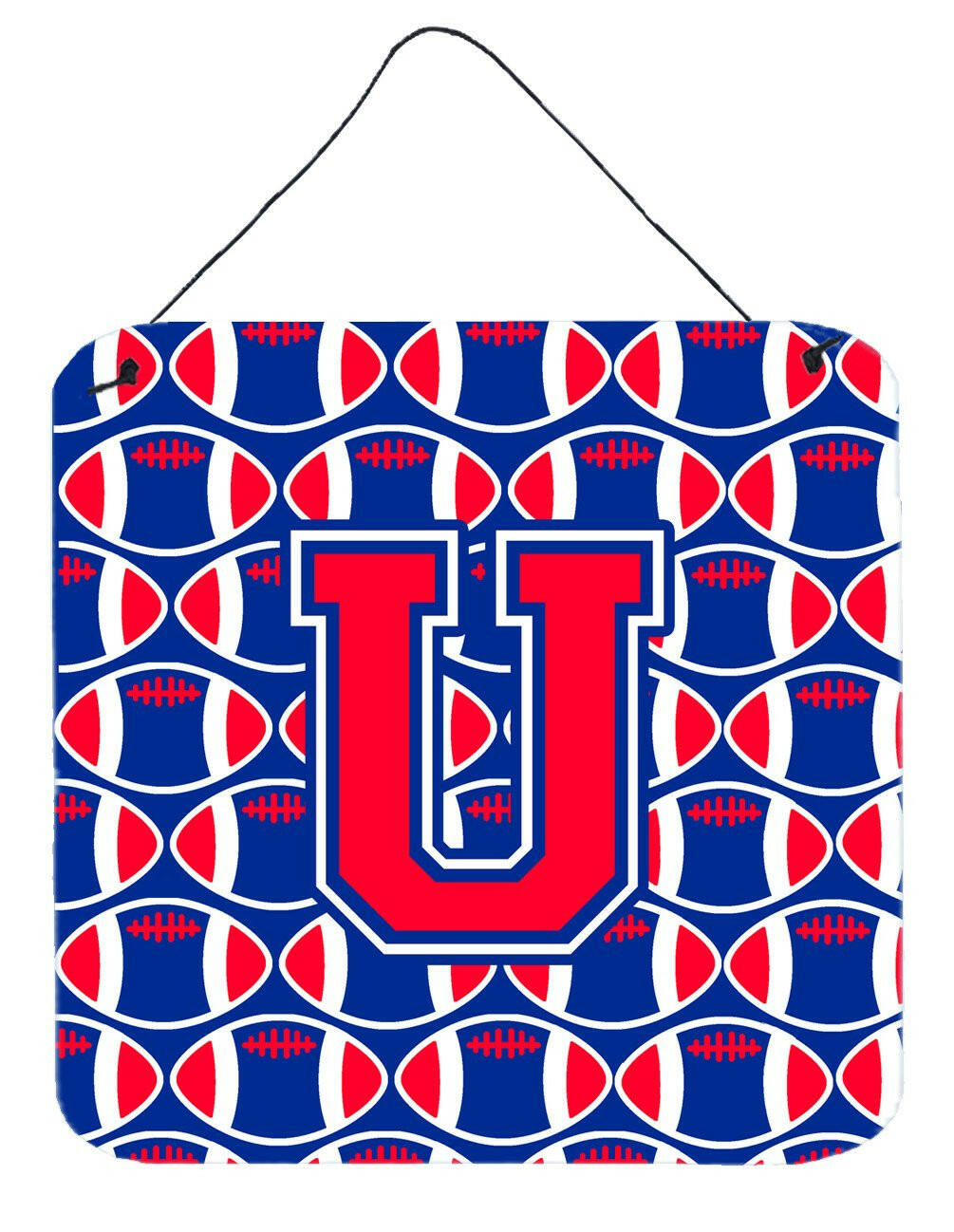 Letter U Football Harvard Crimson and Yale Blue Wall or Door Hanging Prints CJ1076-UDS66 by Caroline's Treasures