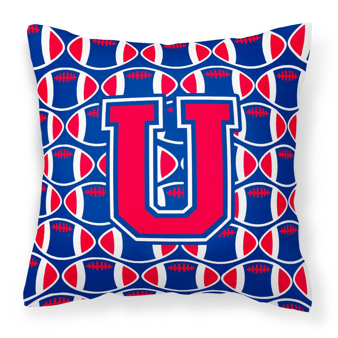 Letter U Football Harvard Crimson and Yale Blue Fabric Decorative Pillow CJ1076-UPW1414 by Caroline's Treasures