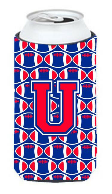 Letter U Football Crimson and Yale Blue Tall Boy Beverage Insulator Hugger CJ1076-UTBC by Caroline's Treasures