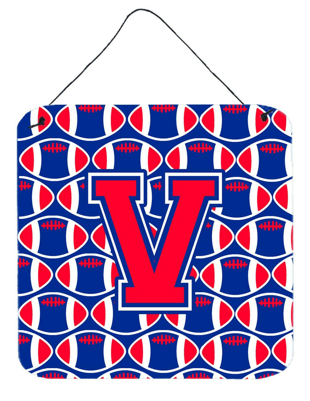 Letter V Football Harvard Crimson and Yale Blue Wall or Door Hanging Prints CJ1076-VDS66 by Caroline's Treasures