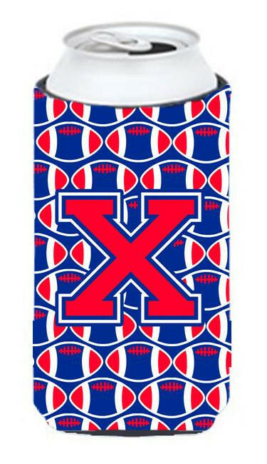 Letter X Football Crimson and Yale Blue Tall Boy Beverage Insulator Hugger CJ1076-XTBC by Caroline&#39;s Treasures