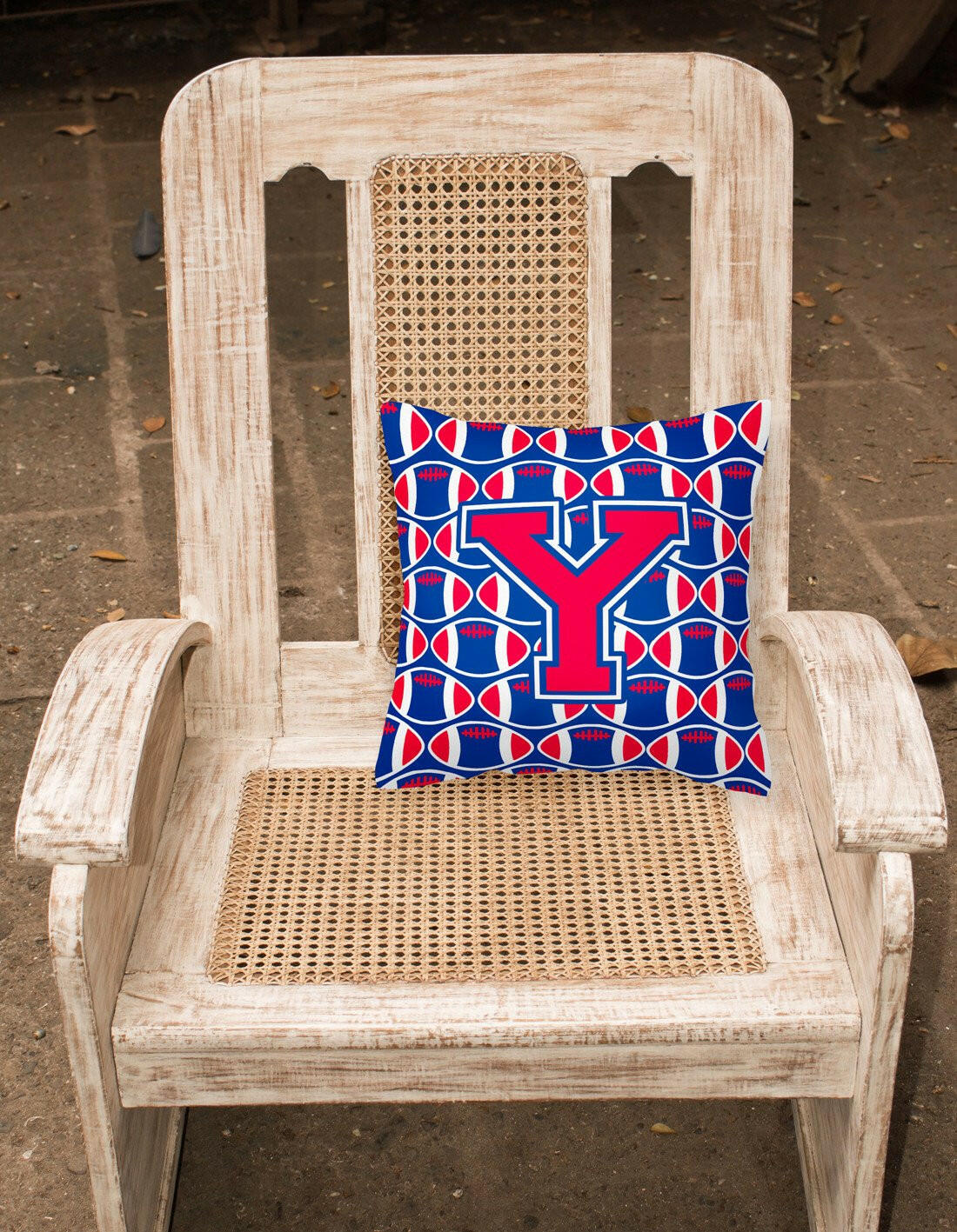 Letter Y Football Harvard Crimson and Yale Blue Fabric Decorative Pillow CJ1076-YPW1414 by Caroline's Treasures