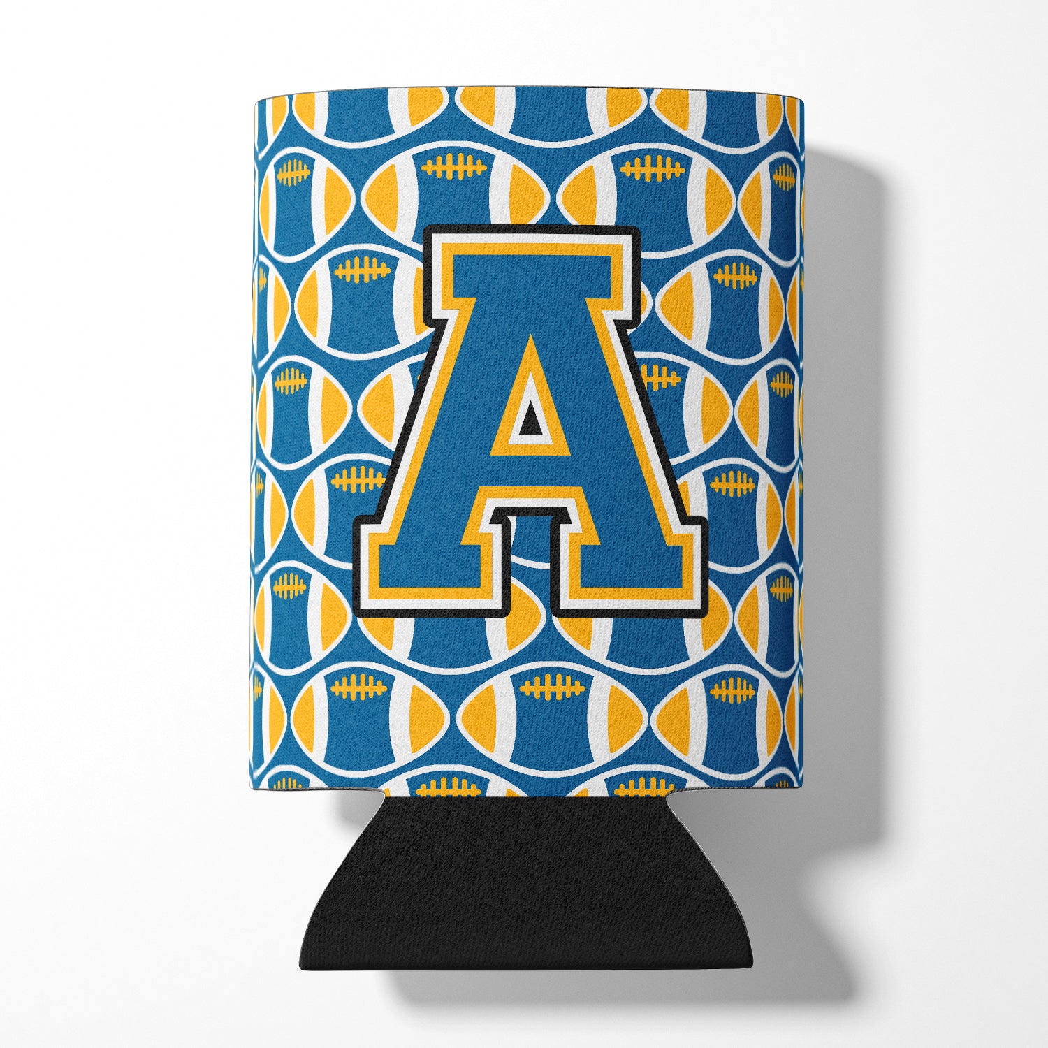 Letter A Football Blue and Gold Can or Bottle Hugger CJ1077-ACC.