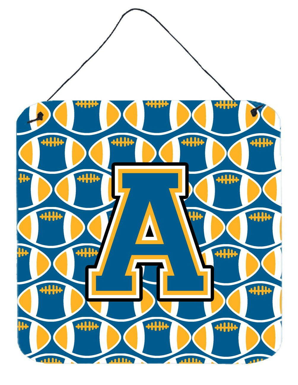 Letter A Football Blue and Gold Wall or Door Hanging Prints CJ1077-ADS66 by Caroline's Treasures