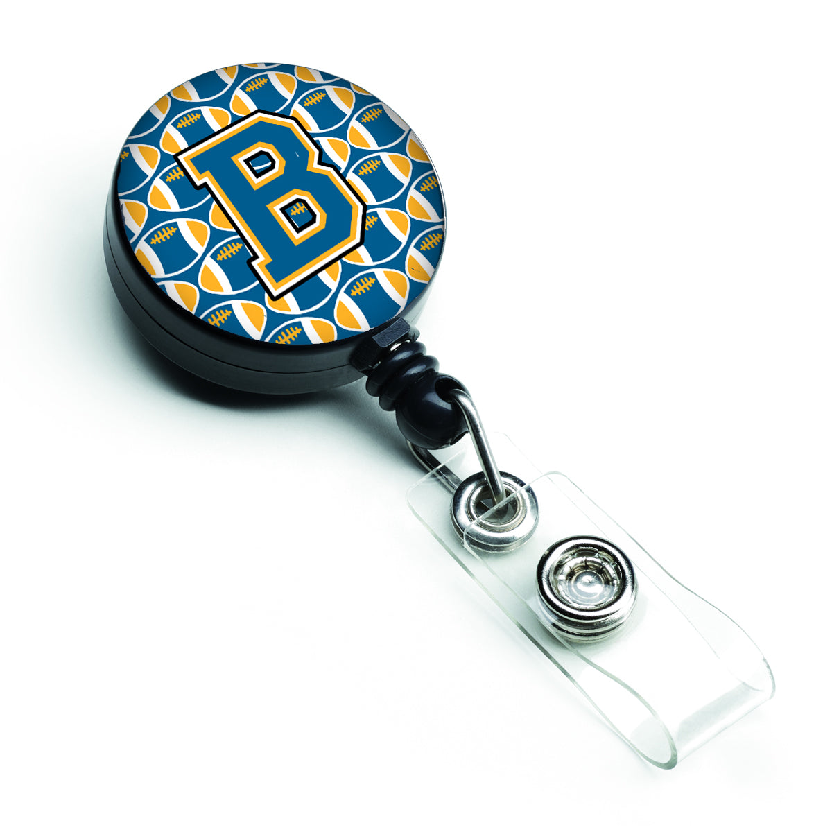 Letter B Football Blue and Gold Retractable Badge Reel CJ1077-BBR.