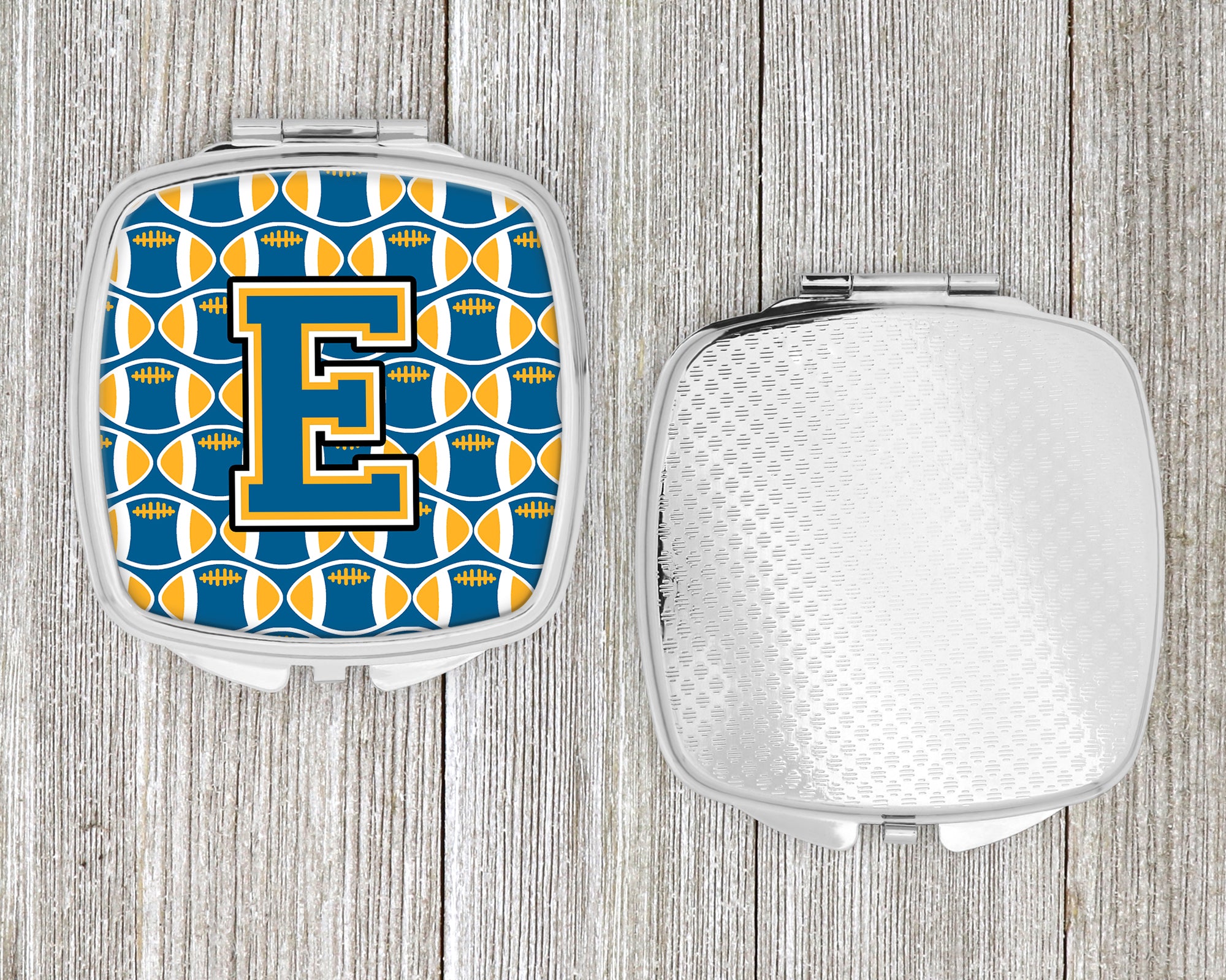 Letter E Football Blue and Gold Compact Mirror CJ1077-ESCM  the-store.com.