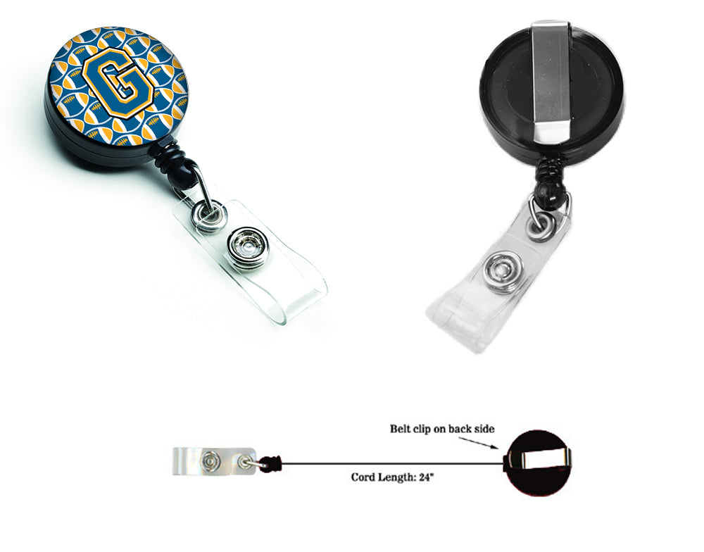 Letter G Football Blue and Gold Retractable Badge Reel CJ1077-GBR.