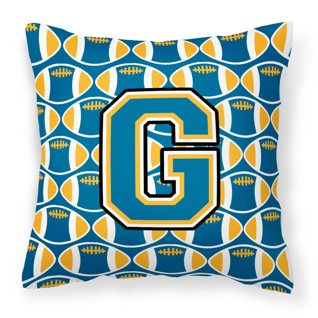 Letter G Football Blue and Gold Fabric Decorative Pillow CJ1077-GPW1414 by Caroline's Treasures