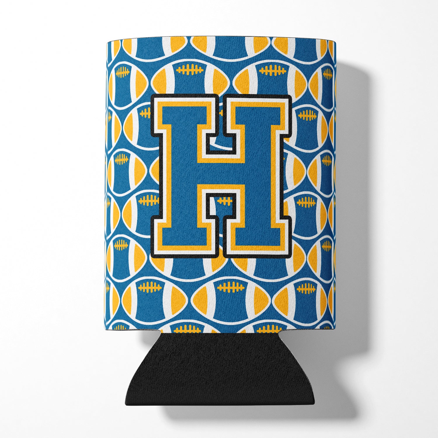 Letter H Football Blue and Gold Can or Bottle Hugger CJ1077-HCC.