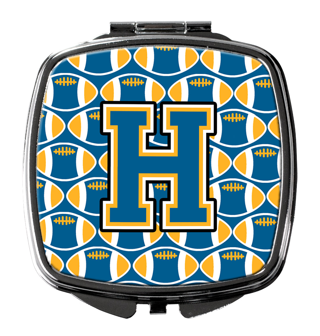 Letter H Football Blue and Gold Compact Mirror CJ1077-HSCM  the-store.com.