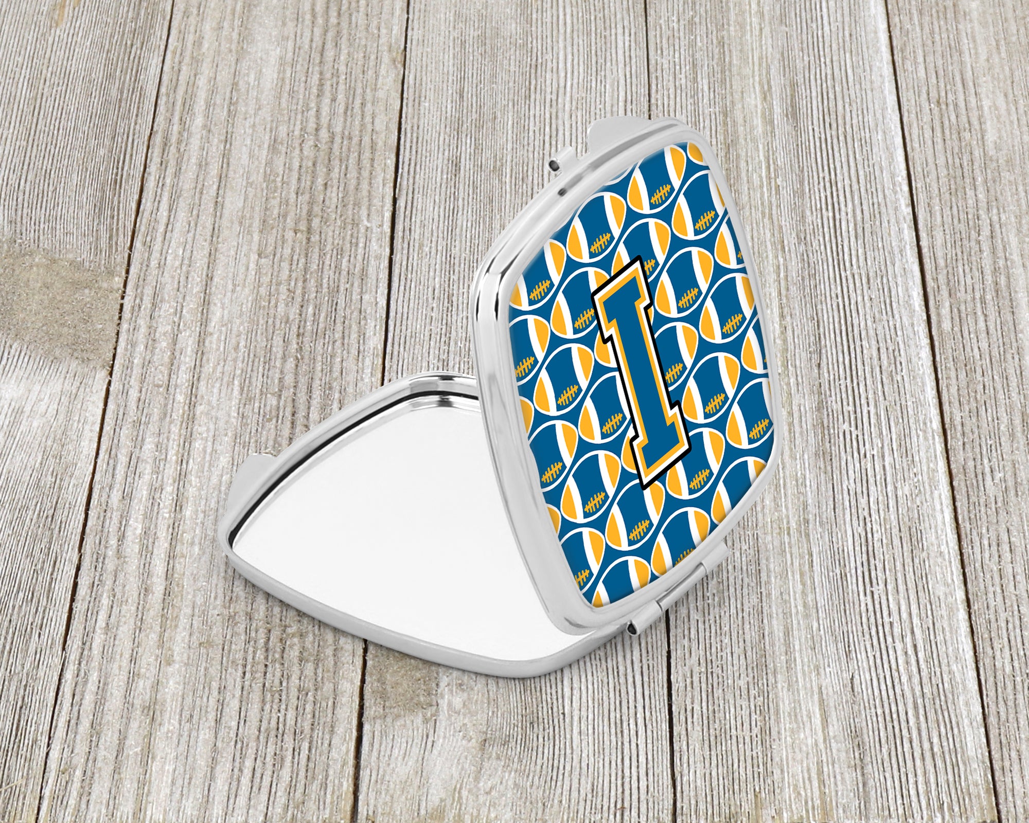 Letter I Football Blue and Gold Compact Mirror CJ1077-ISCM  the-store.com.