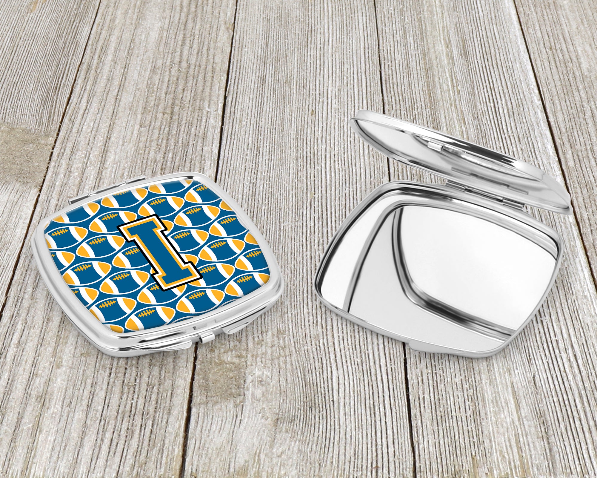 Letter I Football Blue and Gold Compact Mirror CJ1077-ISCM  the-store.com.