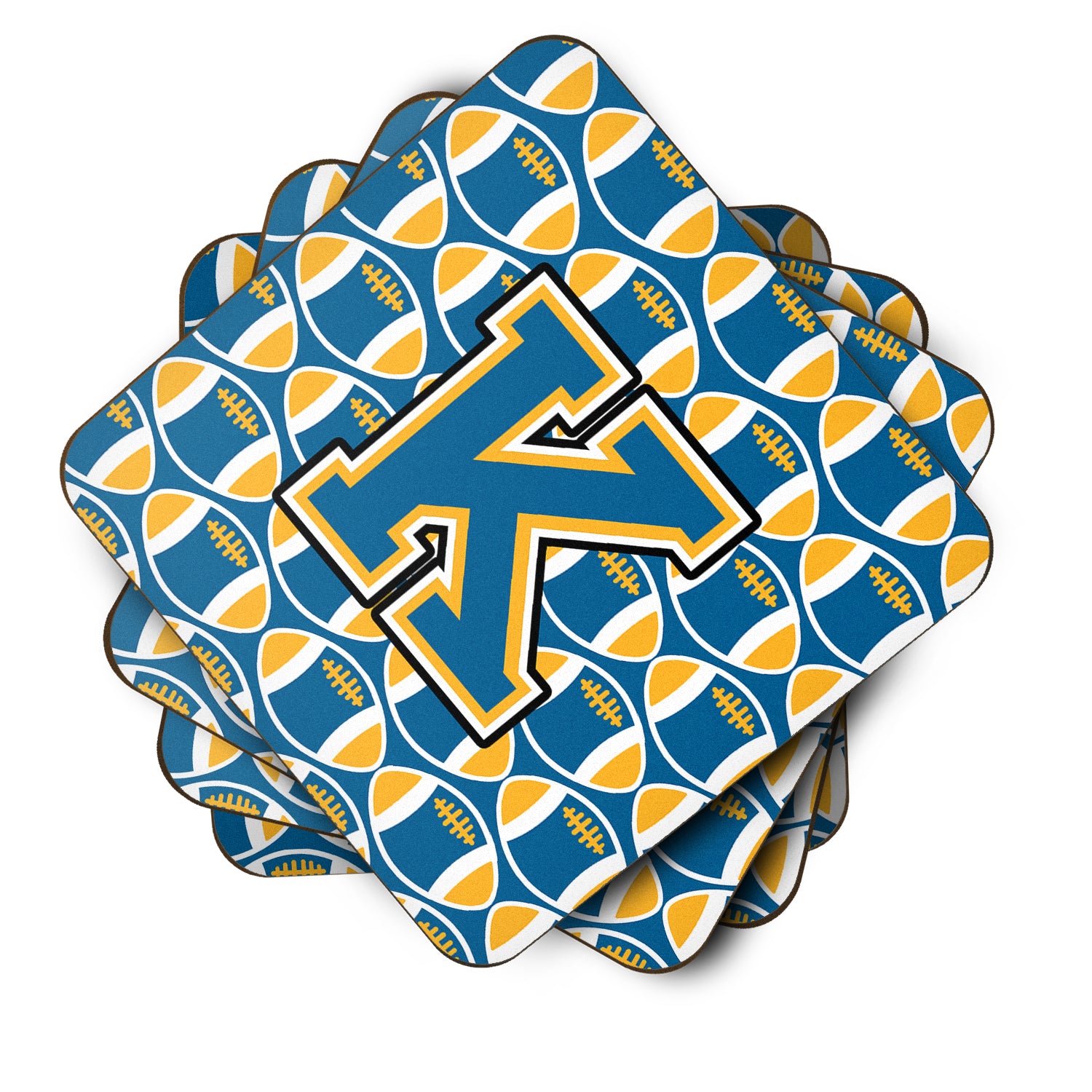 Letter K Football Blue and Gold Foam Coaster Set of 4 CJ1077-KFC - the-store.com