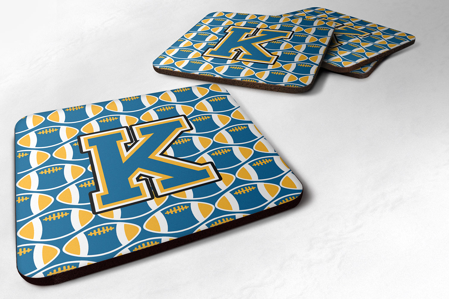 Letter K Football Blue and Gold Foam Coaster Set of 4 CJ1077-KFC - the-store.com