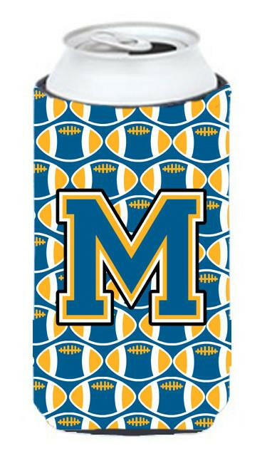 Letter M Football Blue and Gold Tall Boy Beverage Insulator Hugger CJ1077-MTBC by Caroline's Treasures