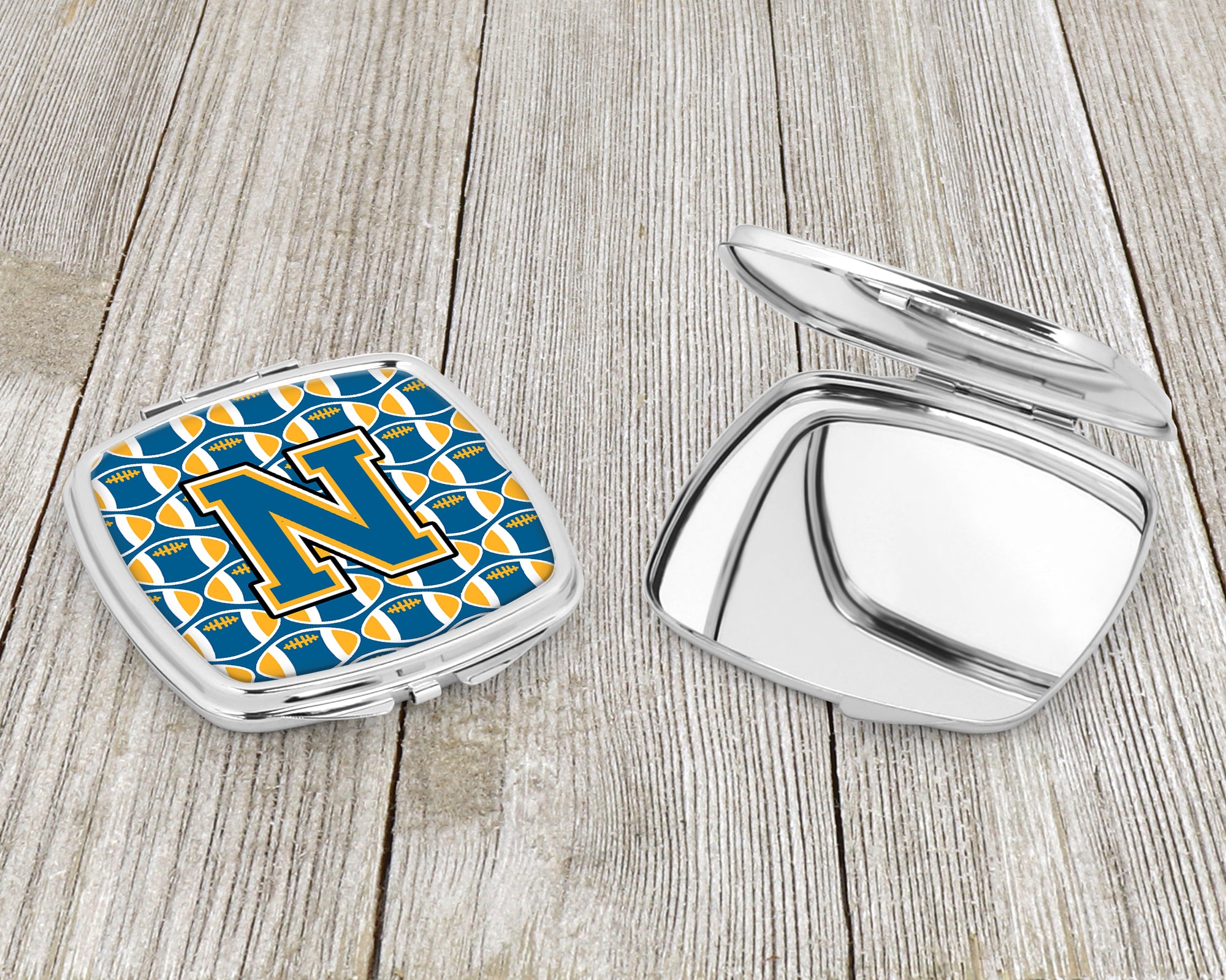 Letter N Football Blue and Gold Compact Mirror CJ1077-NSCM  the-store.com.