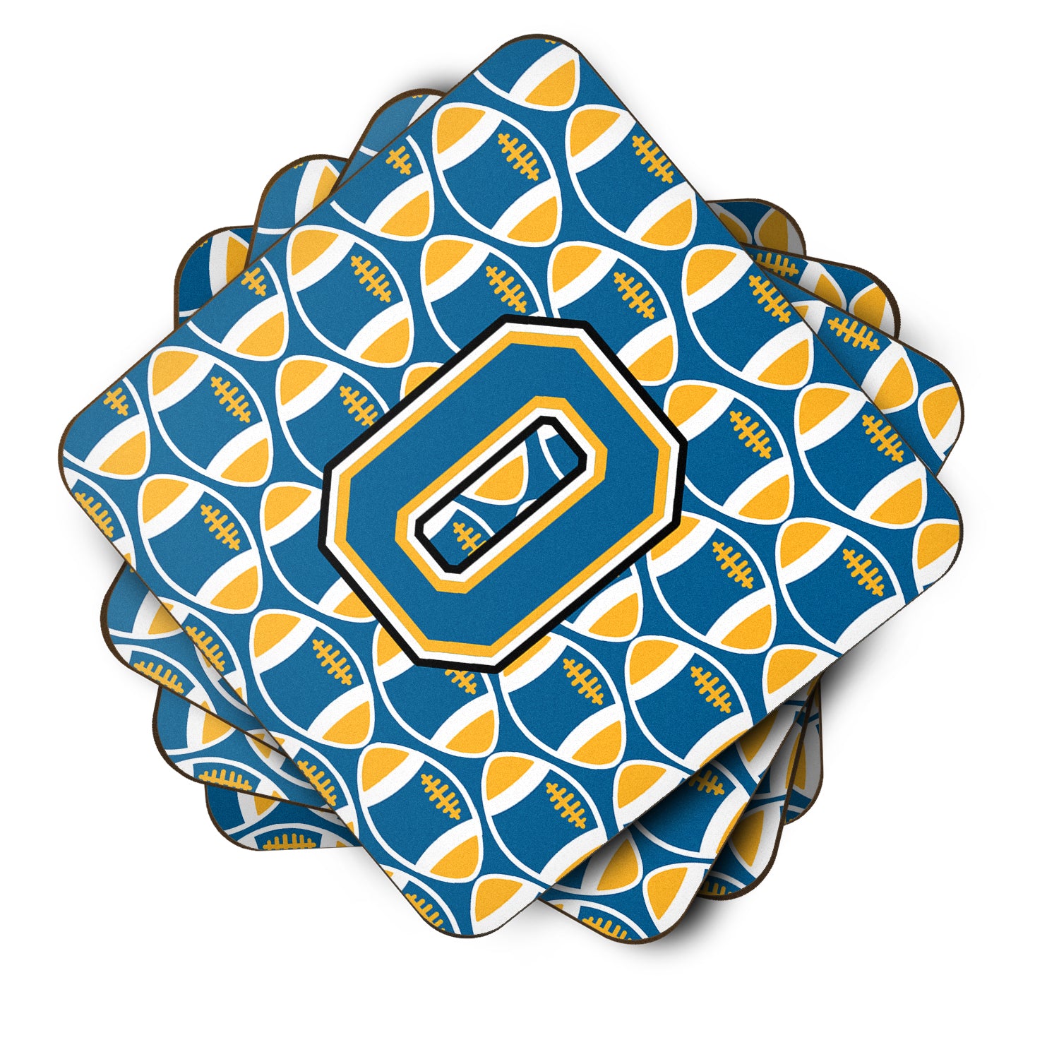 Letter O Football Blue and Gold Foam Coaster Set of 4 CJ1077-OFC - the-store.com