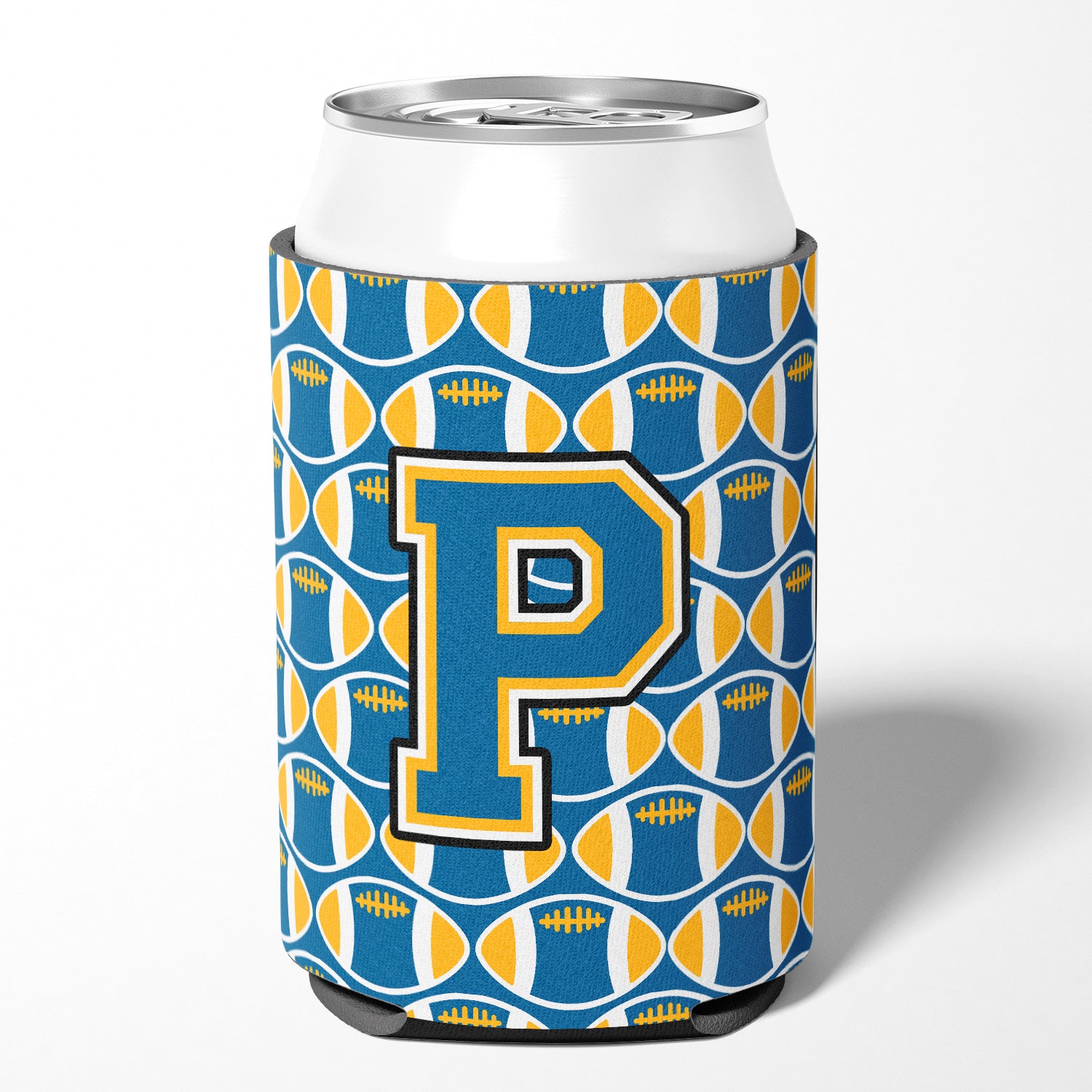 Letter P Football Blue and Gold Can or Bottle Hugger CJ1077-PCC.