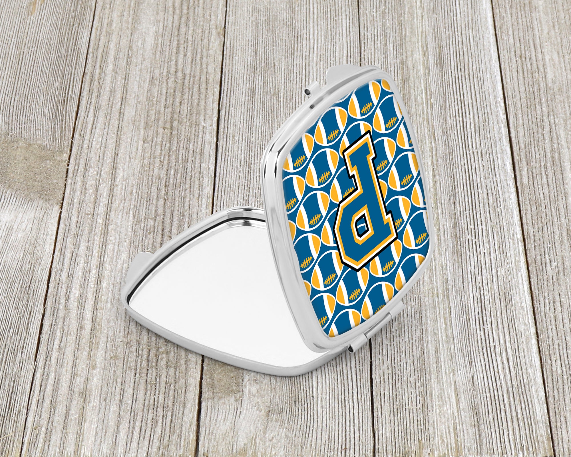 Letter P Football Blue and Gold Compact Mirror CJ1077-PSCM  the-store.com.